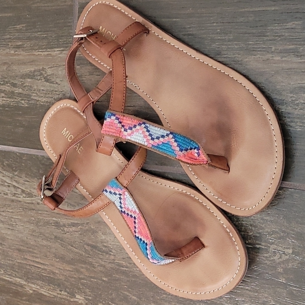 Michael Mirabella Aztec Sandals Sz 9 Camel Brown